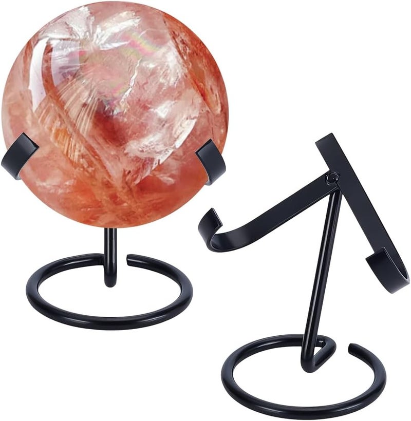 AHANDMAKER 2Pcs Crystal Ball Holder, Black Iron Arms Display Stand Sphere Display Holder for Small Gemstones Geodes Mineral Agate Home Office Decor, 8.05x2.44x3.46 inch - Image 1